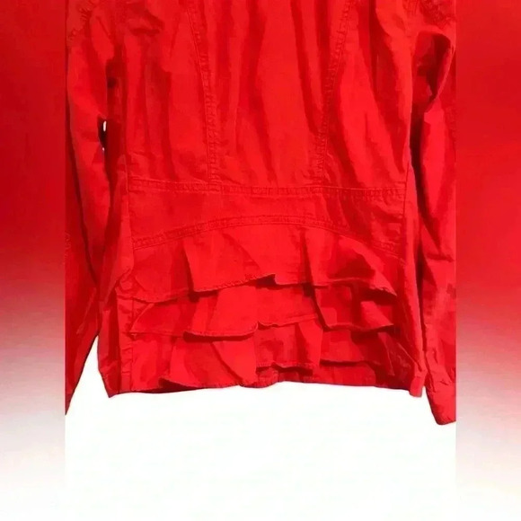 Cabi Taylor Utility Ruffle Back Button Down
Jacket #727 Red Orange - Picture 8 of 14